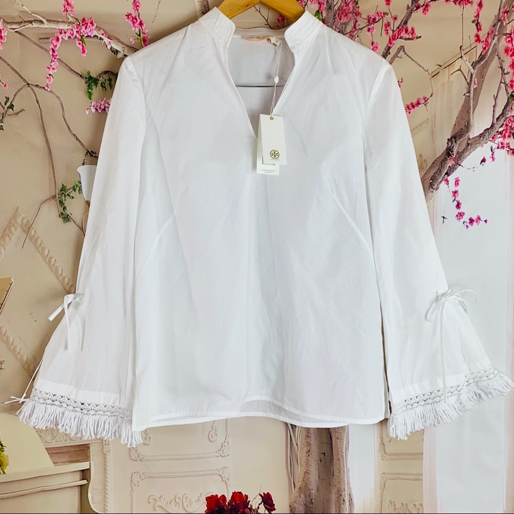NEW Tory Burch White Sophie Bell Frill Sleeve Blouse - Picture 3 of 11